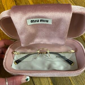 Miu Miu Rimless Gold-Trim Glasses with Pink Velvet Case